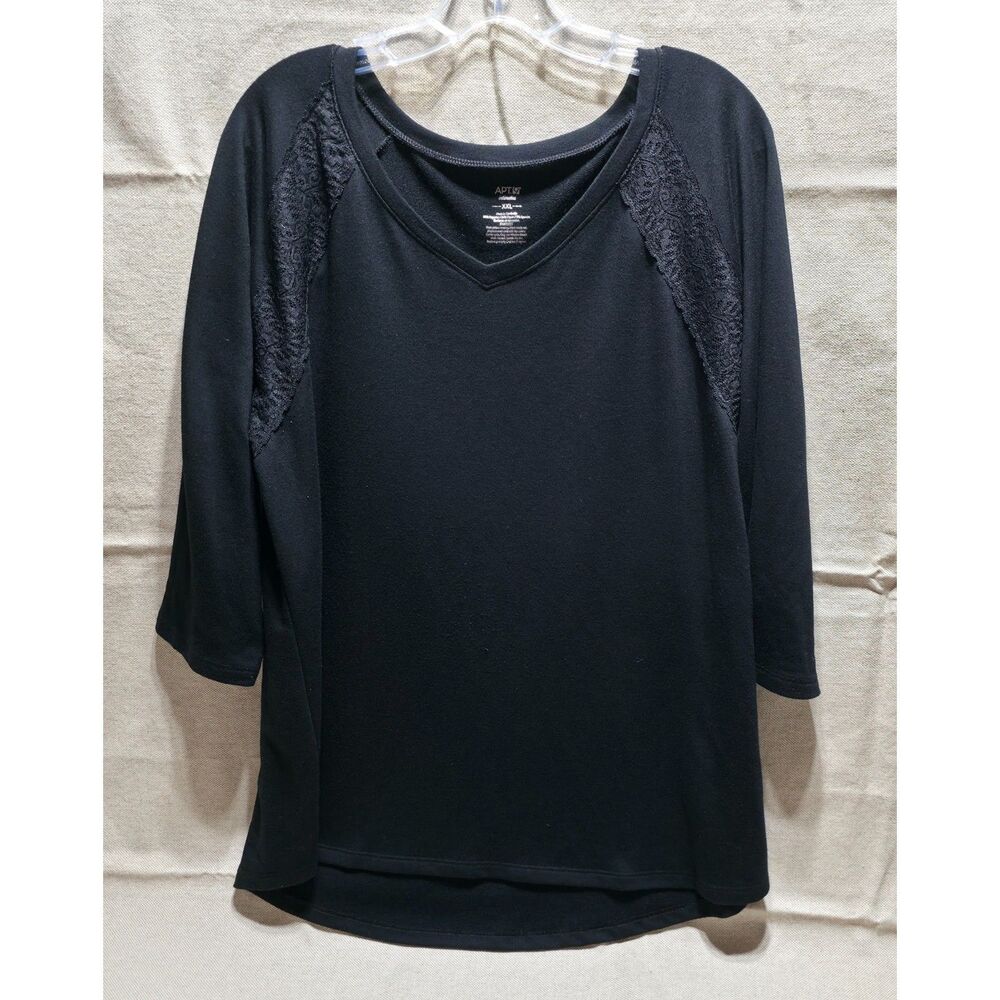 Apt. 9 Black V-Neck Top with Lace Shoulder Details – Women’s XXL